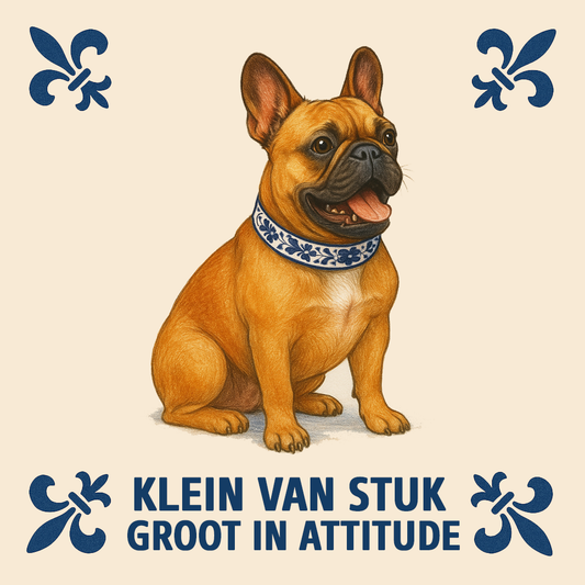 Franse Bulldog – “Klein van stuk, groot in attitude” - Delfts Blauwe Tegel met Humor