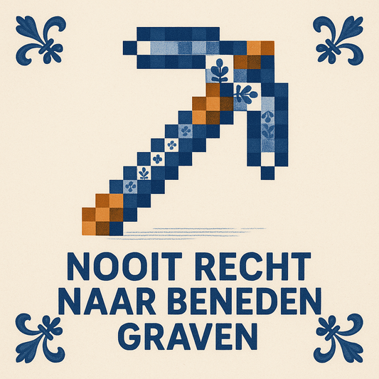 Minecraft - Nooit recht naar beneden graven - Delfts Blauwe tegel met humor