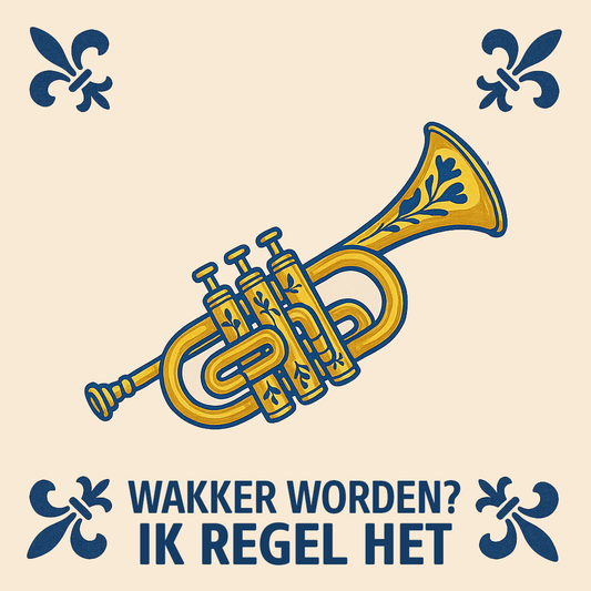 Trompet - Wakker worden? Ik regel het - Delfts Blauwe Tegel Met Humor