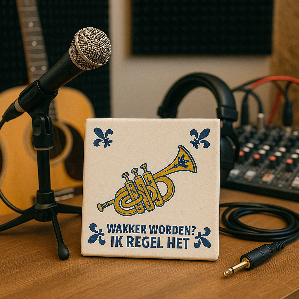 Trompet - Wakker worden? Ik regel het - Delfts Blauwe Tegel Met Humor