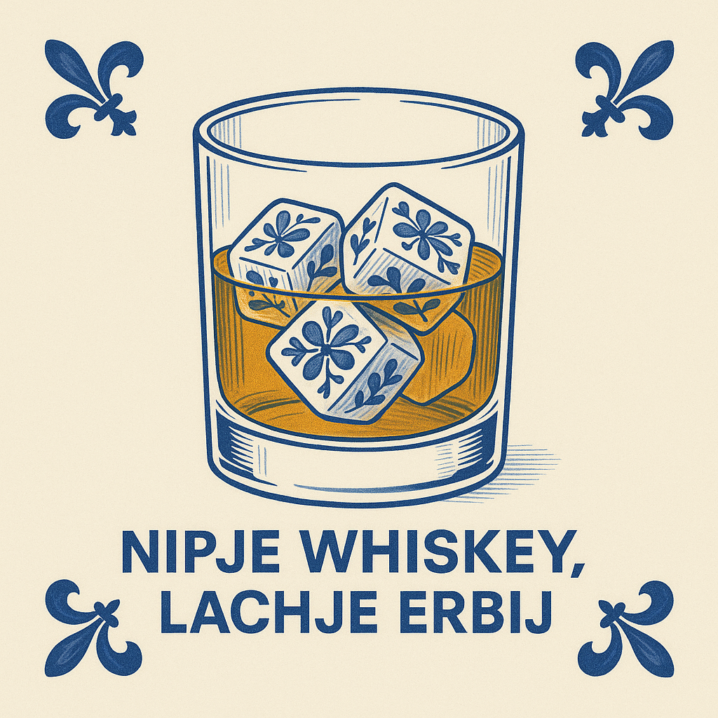 Nipje Whiskey, Lachje Erbij - Delfts Blauwe Tegel met Humor
