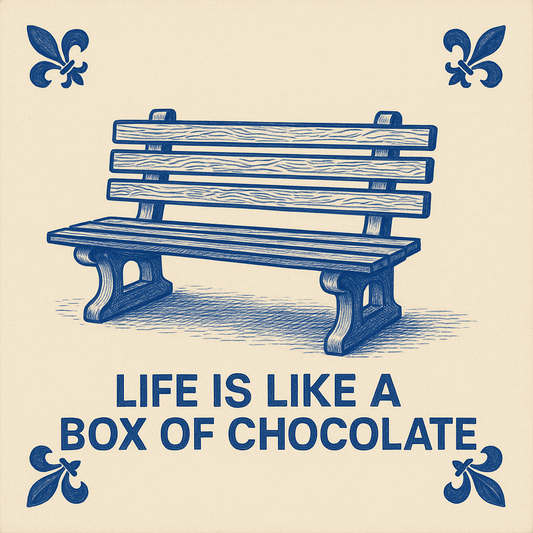 Life is like a box of chocolate - Delfts Blauwe tegel met humor