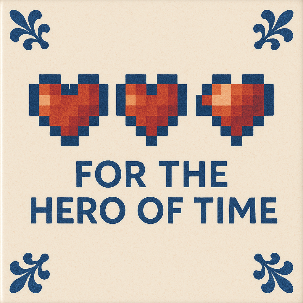 Zelda - For The Hero of Time - Delfts Blauwe tegel met humor