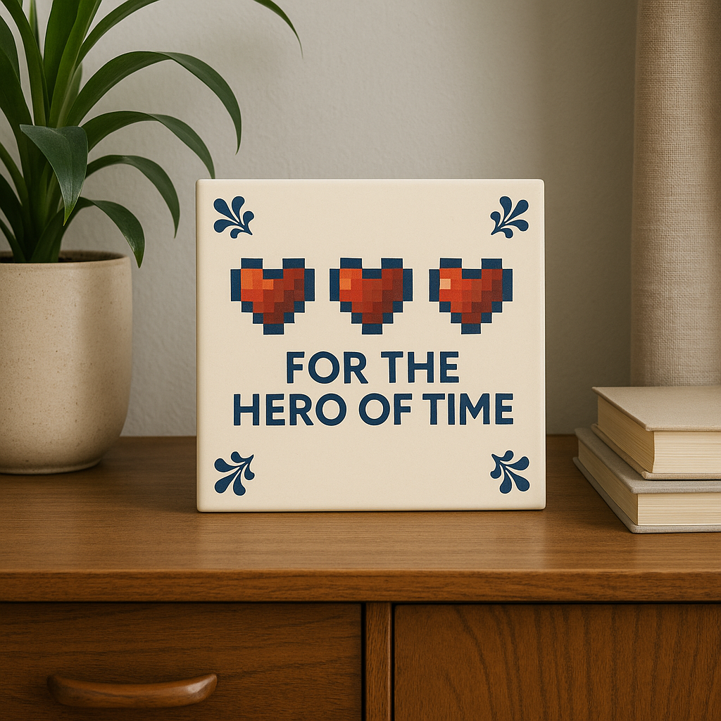 Zelda - For The Hero of Time - Delfts Blauwe tegel met humor