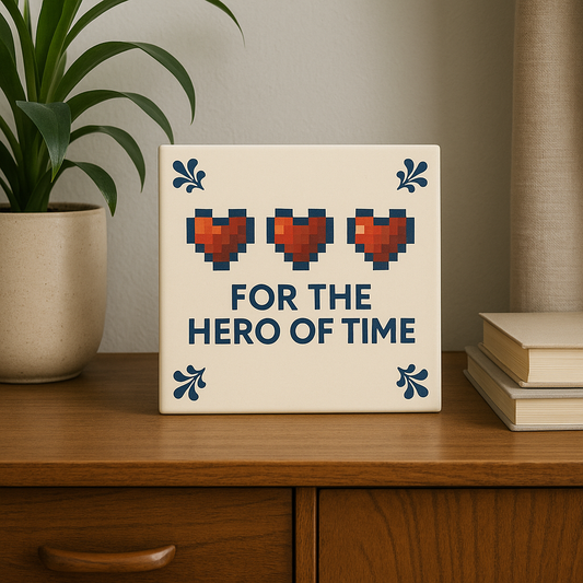 Zelda - For The Hero of Time - Delfts Blauwe tegel met humor