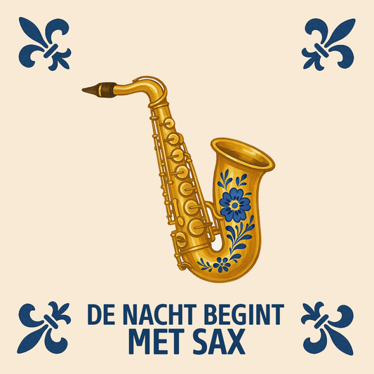 Saxofoon - De Nacht Begint Met Sax - Delfts Blauwe Tegel Met Humor