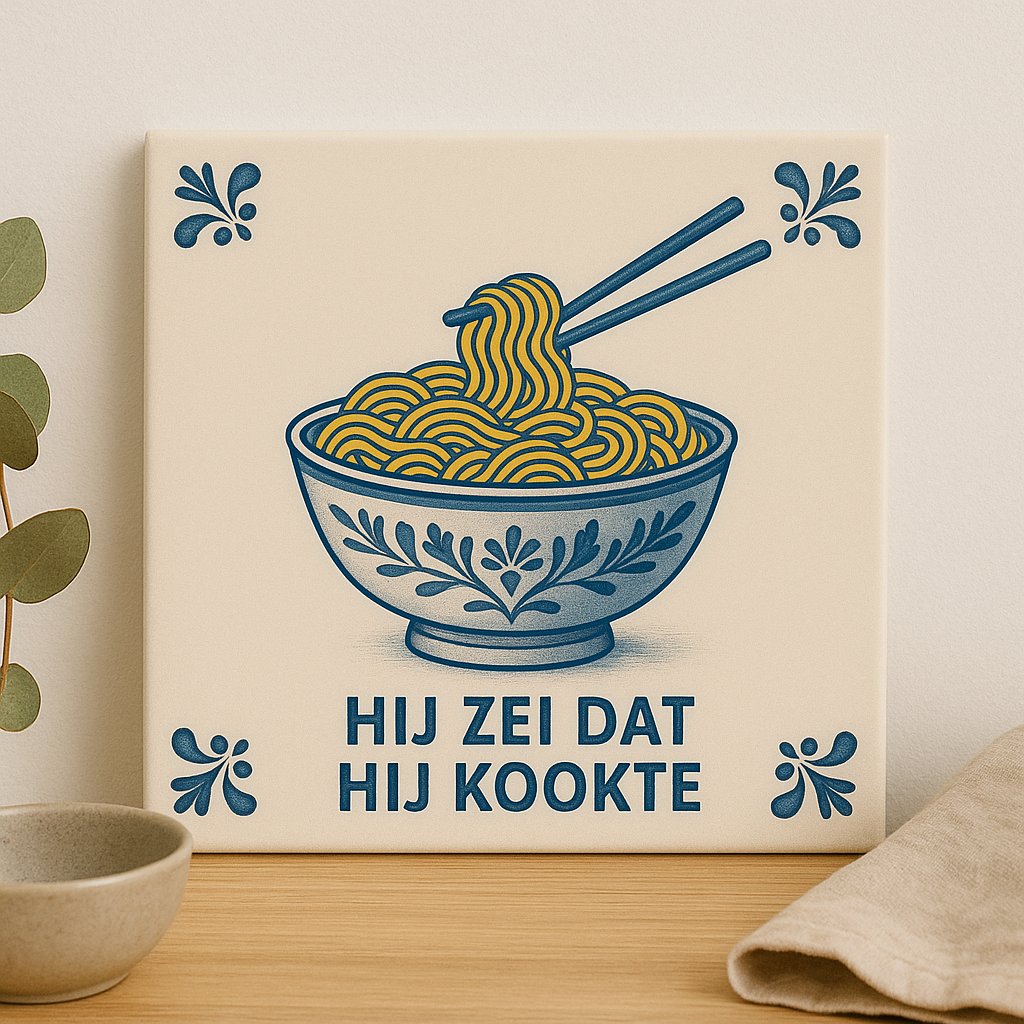 Noodles - Hij zei dat hij kookte - Delfts Blauw met humor
