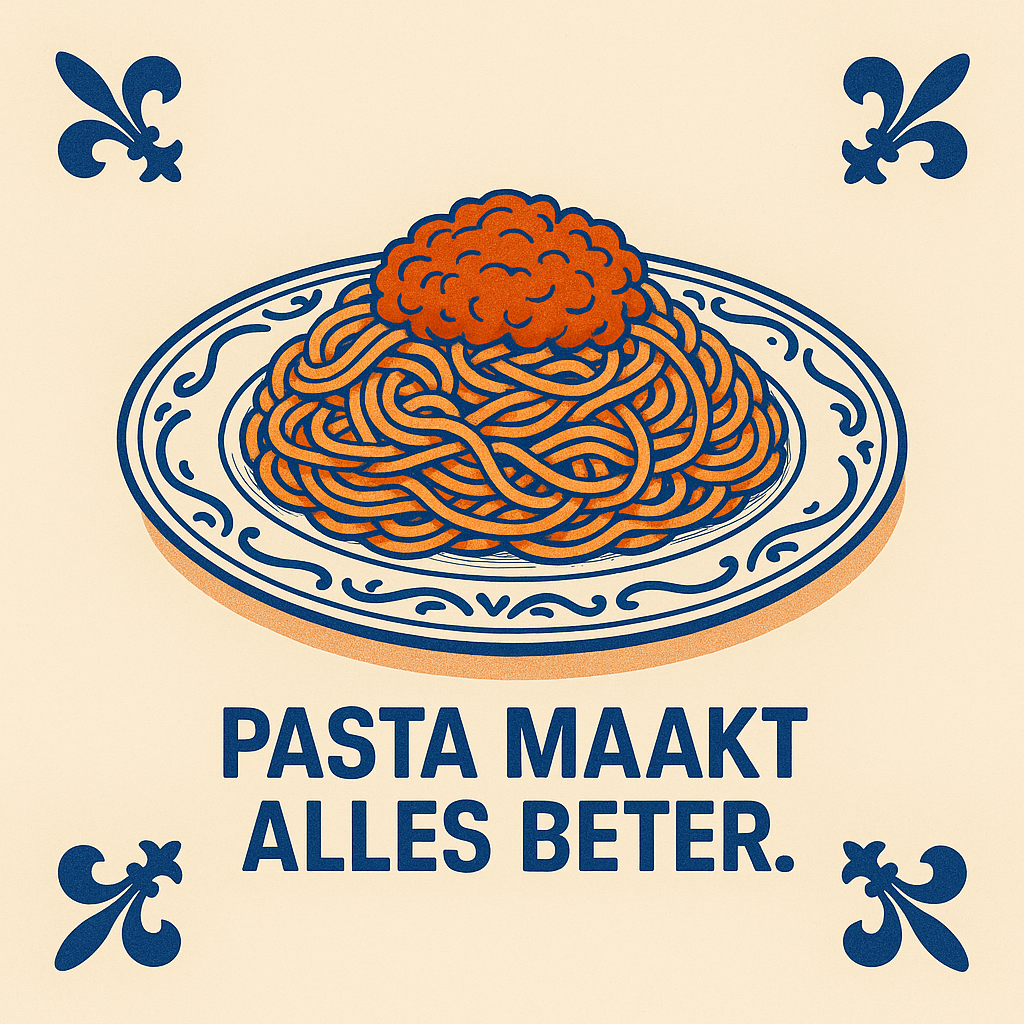Pasta maakt alles beter - Delfts Blauwe tegel met humor