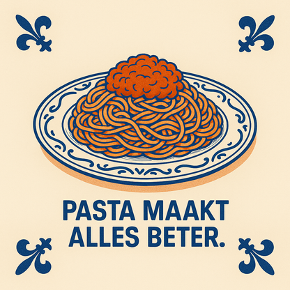 Pasta makes everything better - Delft Blue tile with humor