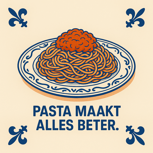 Pasta maakt alles beter - Delfts Blauwe tegel met humor
