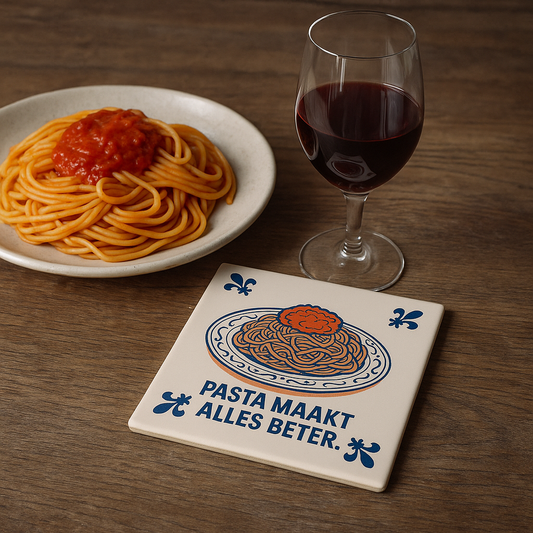 Pasta maakt alles beter - Delfts Blauwe tegel met humor