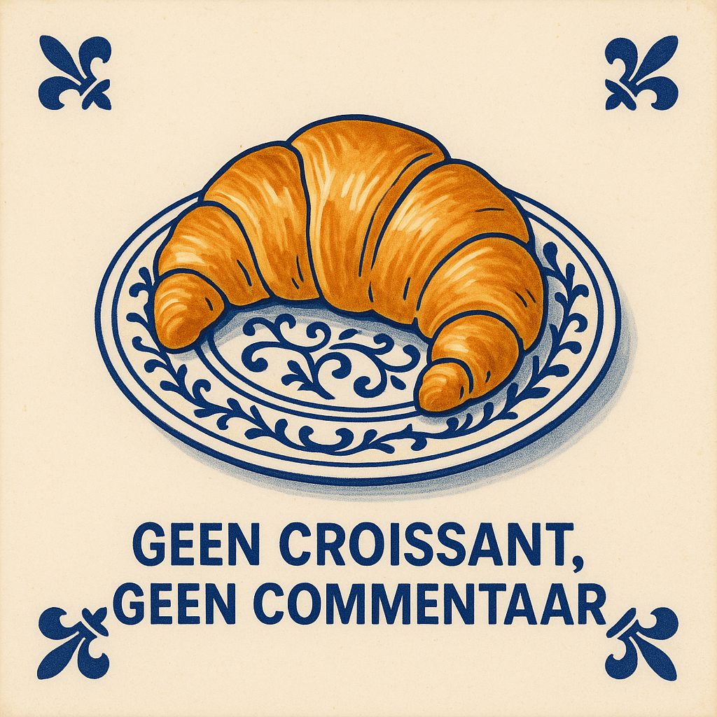 Geen croissant, geen commentaar - Delfts Blauwe tegel met humor