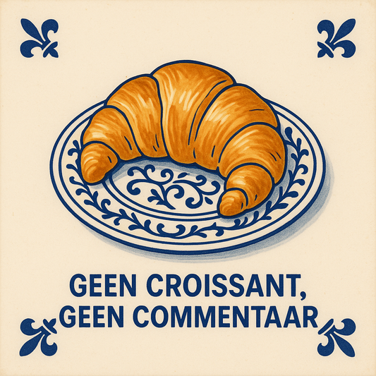 Geen croissant, geen commentaar - Delfts Blauwe tegel met humor