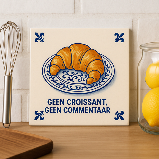 Geen croissant, geen commentaar - Delfts Blauwe tegel met humor