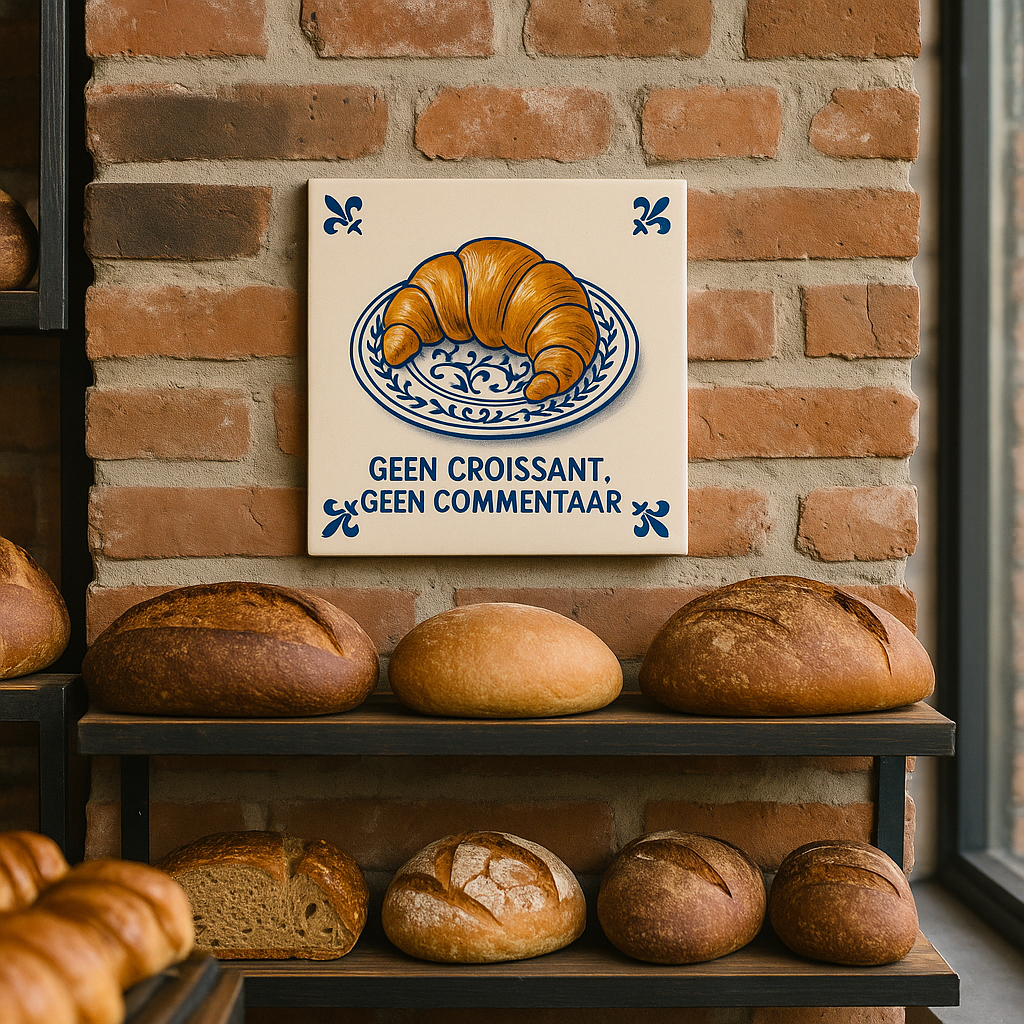 Geen croissant, geen commentaar - Delfts Blauwe tegel met humor
