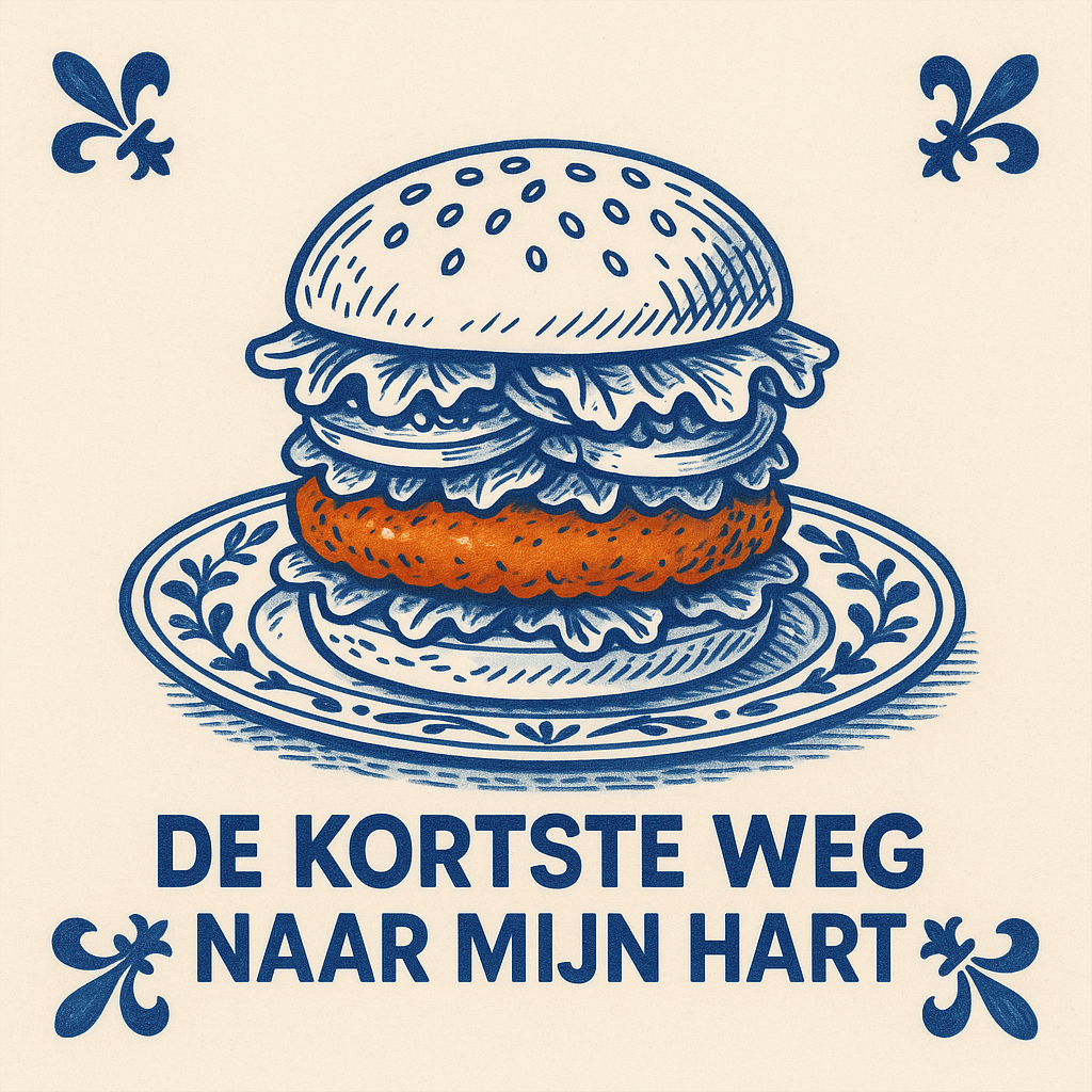 Hamburger - De kortste weg naar mijn hart - Delfts blauwe tegel met humor