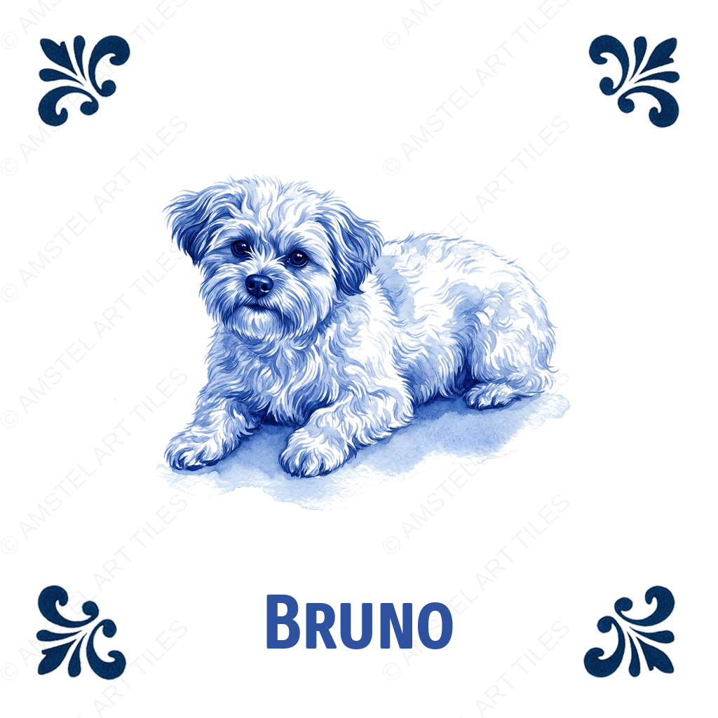 Tegelontwerp hondje Bruno – voorbeeld met watermerk