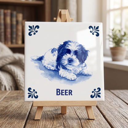 Delfts blauwe tegel Beer op houten standaard