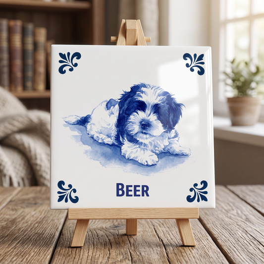 Delfts blauwe tegel Beer op houten standaard