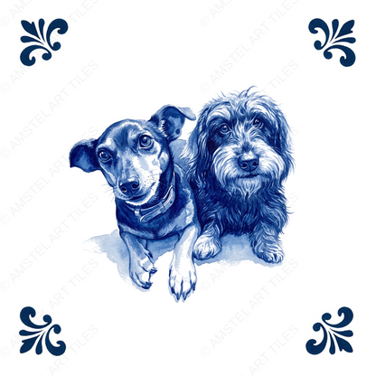 Tegelontwerp Delfts blauw met twee honden