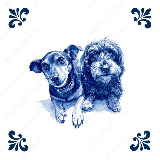 Tegelontwerp Delfts blauw met twee honden