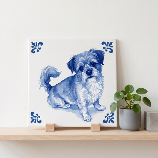 Delfts blauw tegelontwerp hond