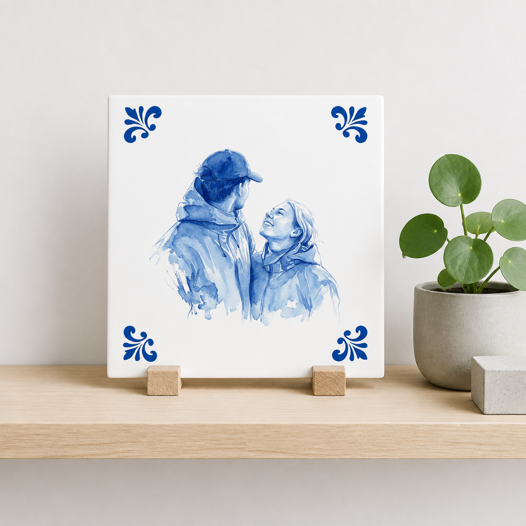 Delfts blauw tegelontwerp portret