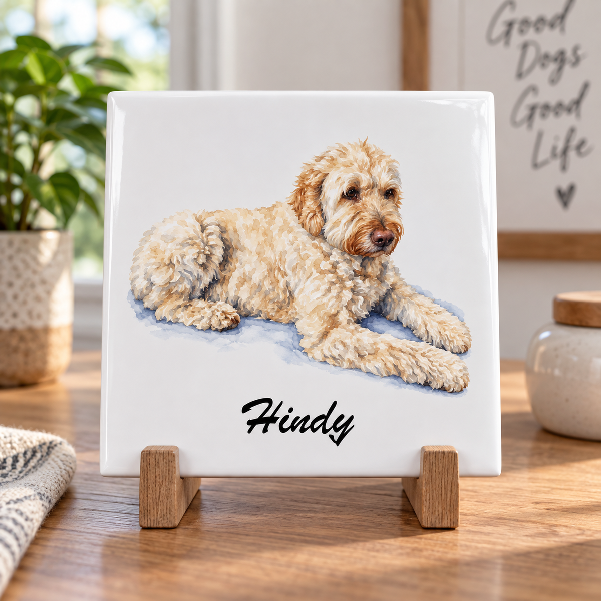 Tegelontwerp Hindy in kleur zonder hoekornamenten met sierlijke letters