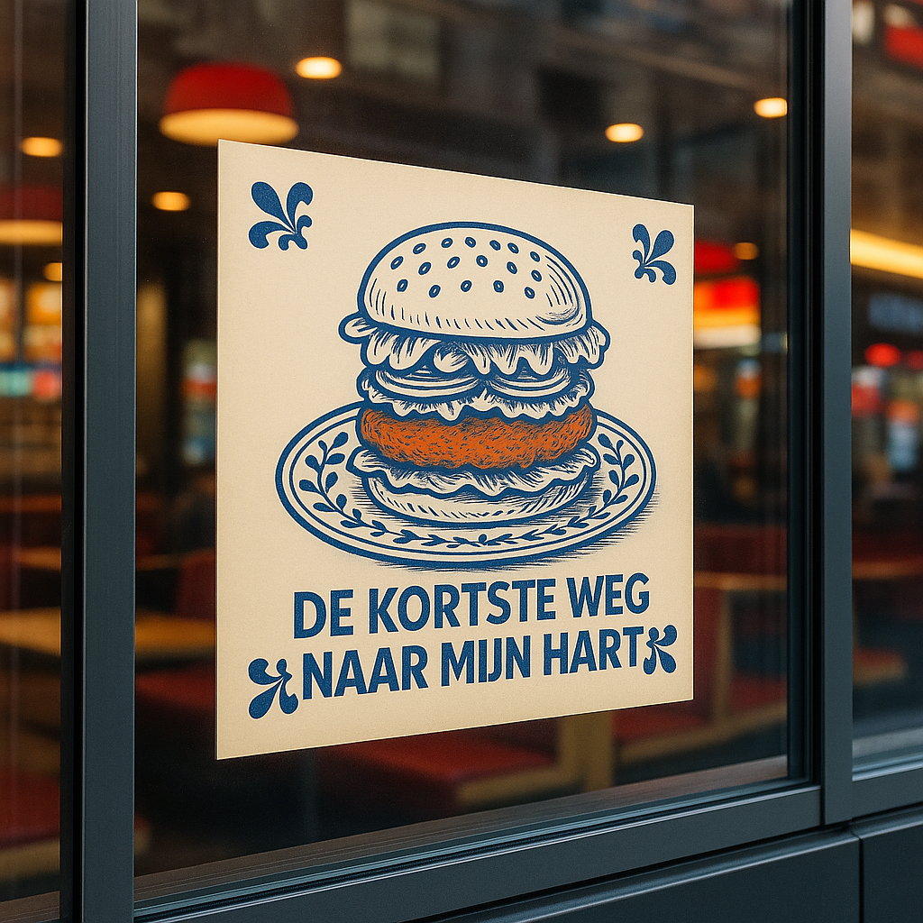Hamburger - De kortste weg naar mijn hart - Delfts blauwe tegel met humor
