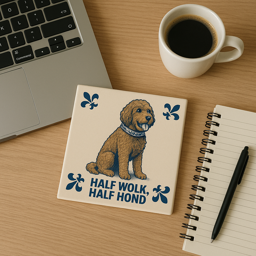 Labradoodle - Half Wolk, Half Hond - Delfts Blauwe Tegel met Humor