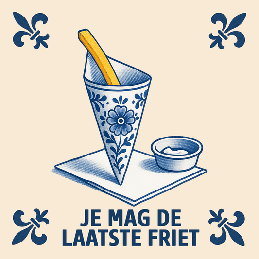 “Je mag de laatste friet” – Delfts Blauwe Tegel Met Humor (15x15 cm)