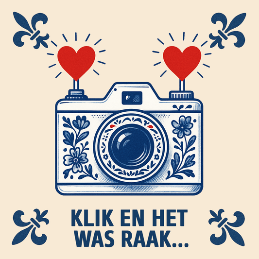 “Klik en het was raak…” – Liefdestegel - Delfts Blauwe Tegel Met Humor