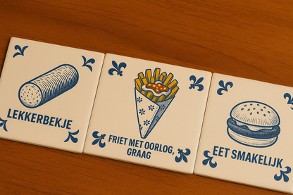 Fries with War, Please - Delft Blue Tile with humor