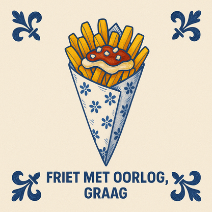 Fries with War, Please - Delft Blue Tile with humor