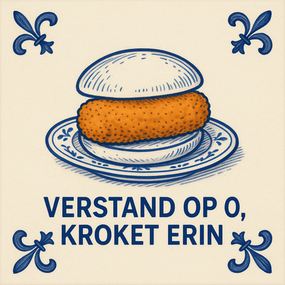 MIND ON 0, CROQUETTE IN IT - Delft Blue Tile with Humor