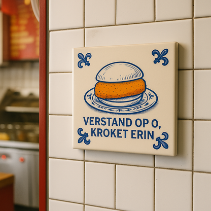 MIND ON 0, CROQUETTE IN IT - Delft Blue Tile with Humor