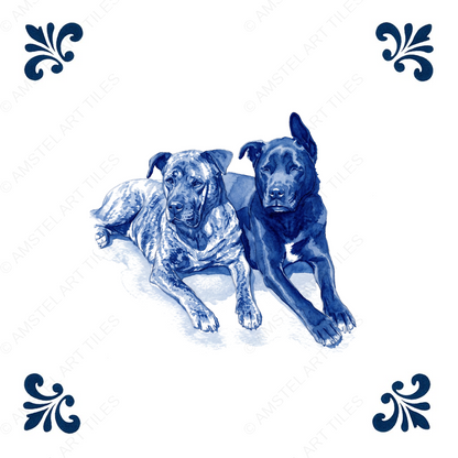 Delfts blauw tegelontwerp twee honden