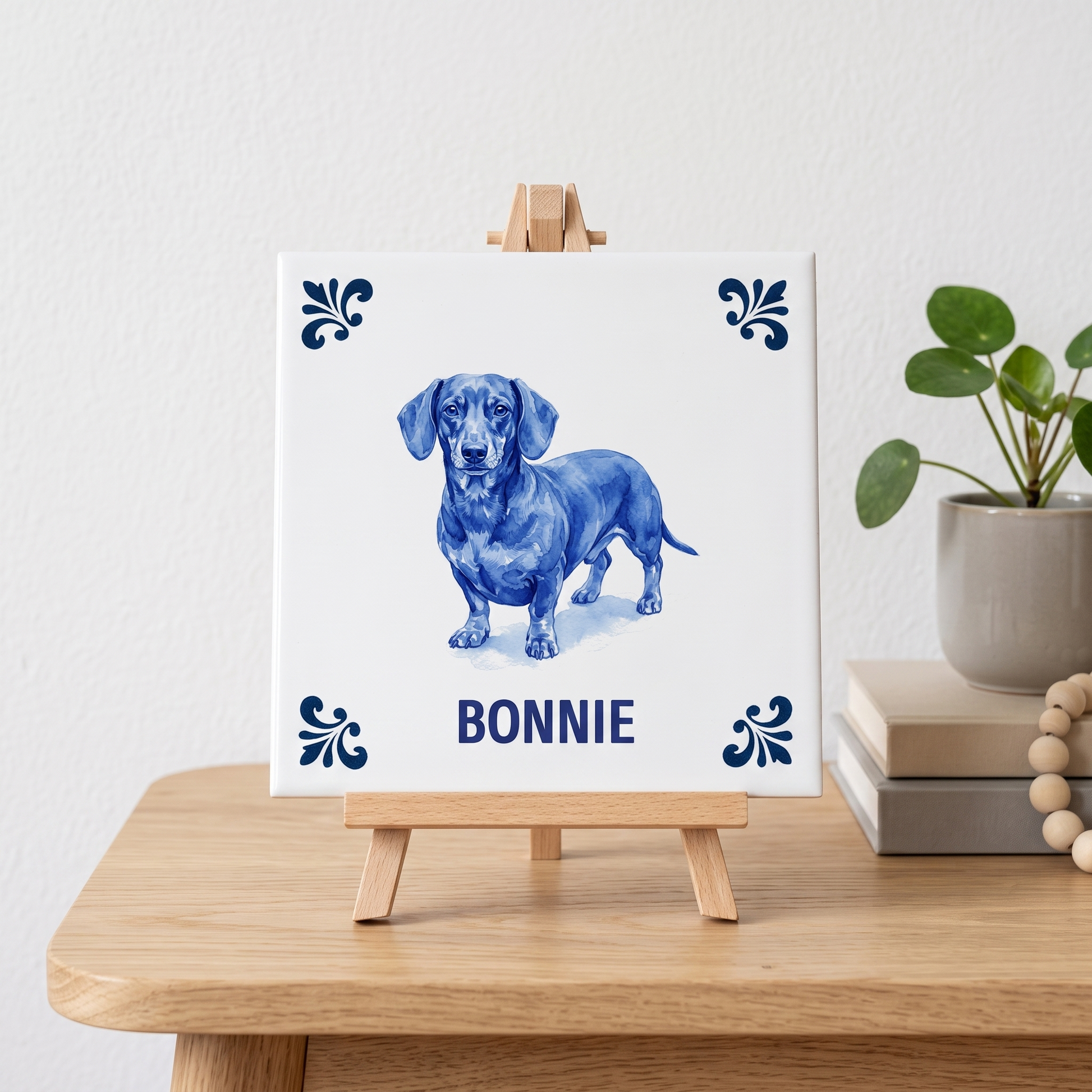 Delfts blauwe tegel Bonnie op standaard