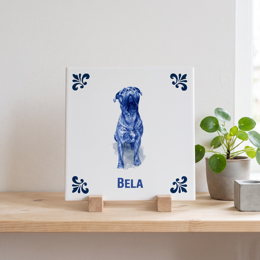 Delfts blauwe tegel op houten blokjes
