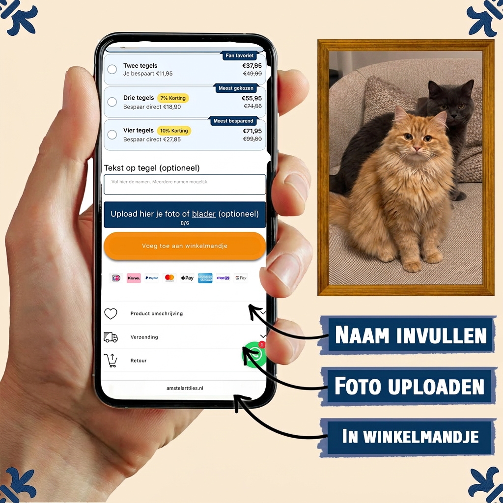 Naam invullen foto uploaden in winkelmandje