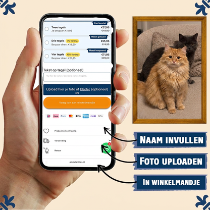 Naam invullen foto uploaden in winkelmandje