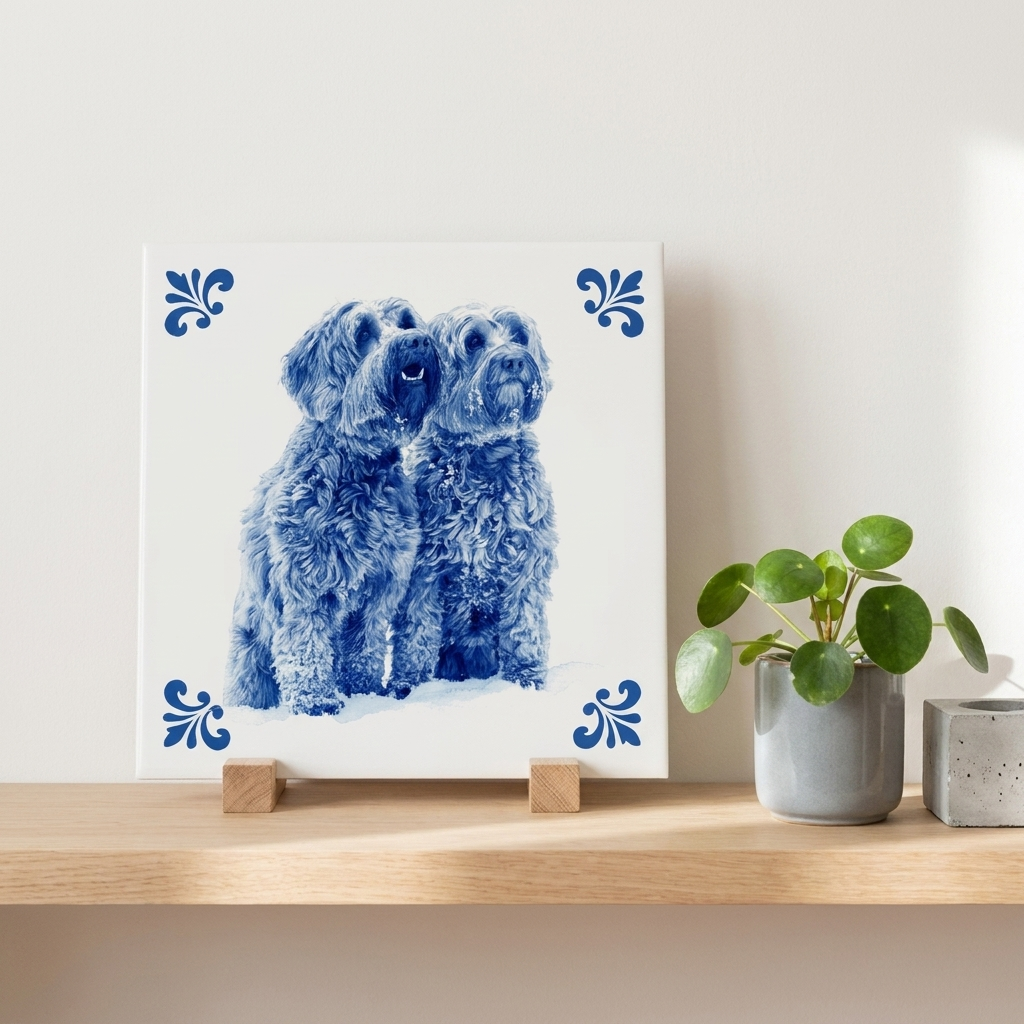 Tegelontwerp 2 hondjes in de sneeuw