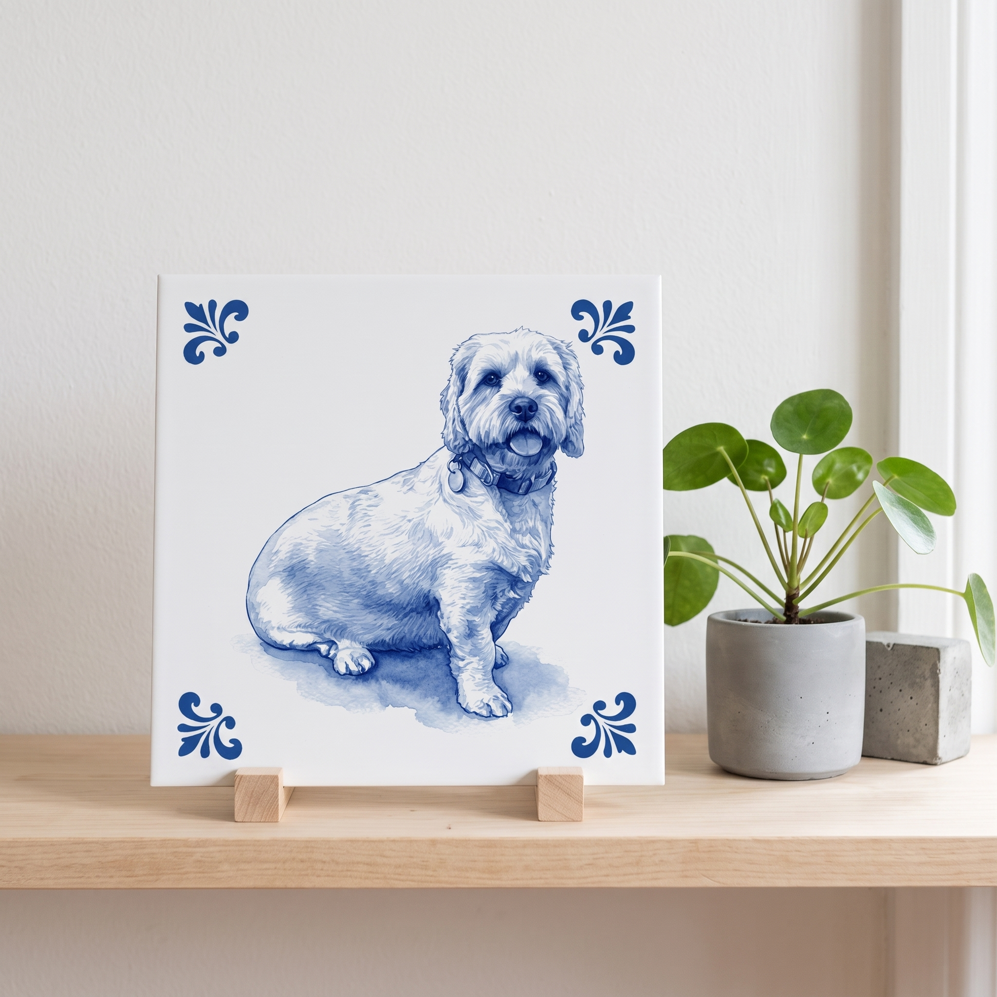 Delfts blauwe tegel met portret van een hond