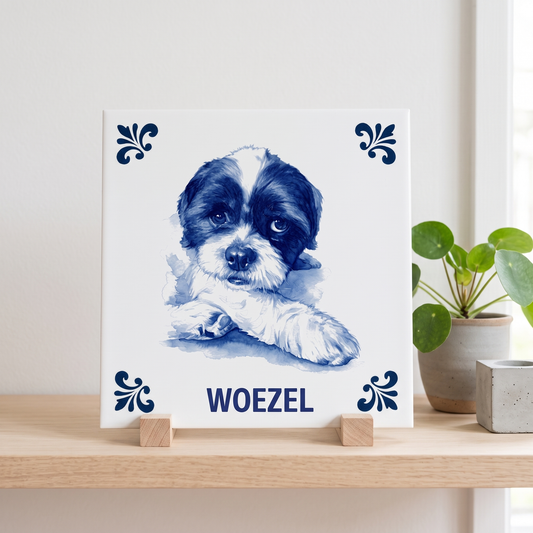 Delfts blauwe tegel met Woezel