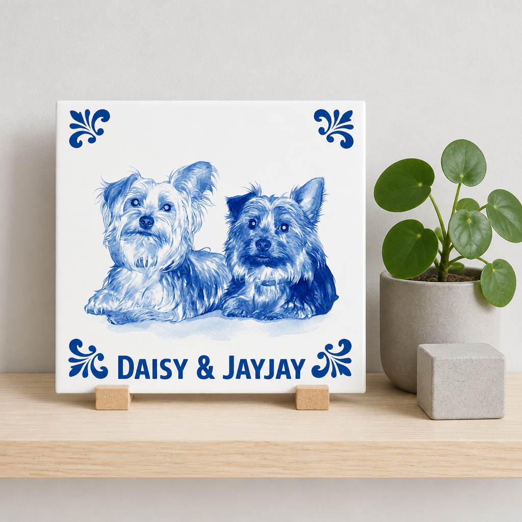 Delfts blauwe tegel met Daisy & Jayjay