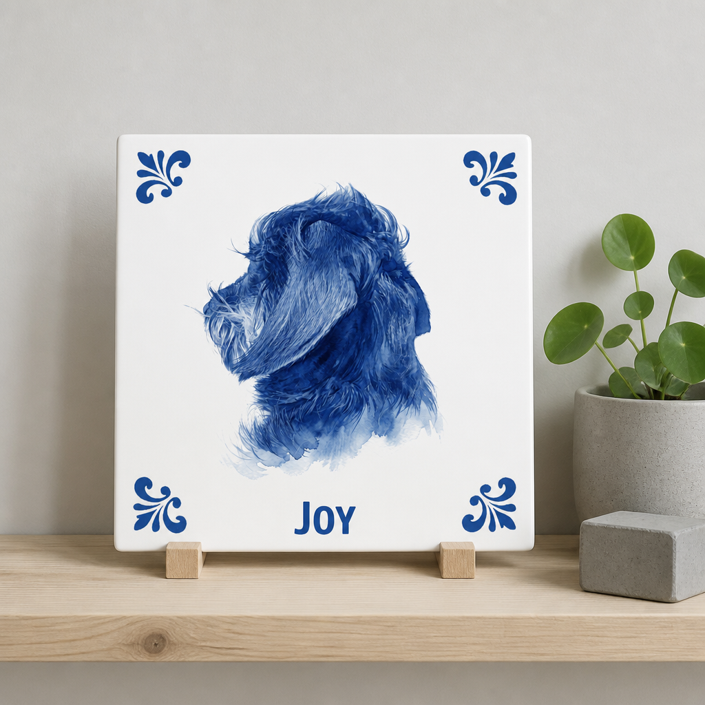 Delfts blauwe tegel met Joy