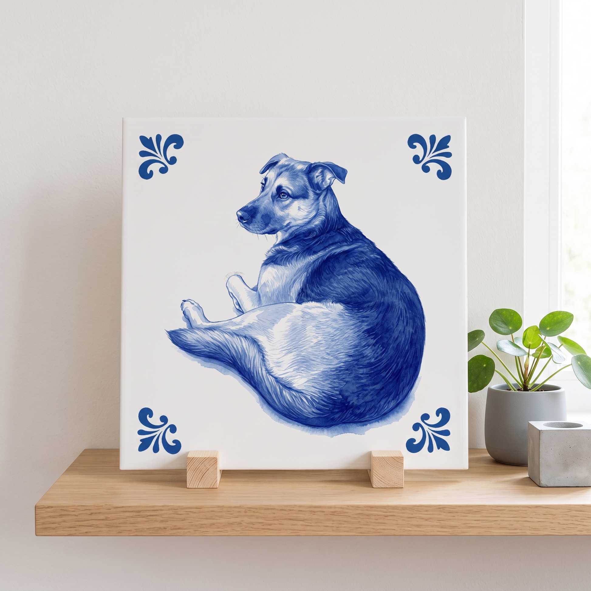 Delfts blauwe tegel met hond